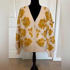 Mystree Cream Cardigan with Mustard Floral Texture